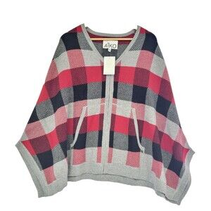 Atko Riley Plaid Wool Cashmere Wool Blend Zip Up Cape Poncho M/L NWT $375